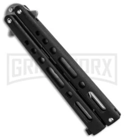 Benchmark Black Butterfly Trainer Knife - Stonewash Dull 8 Benchmark Black Butterfly Trainer Knife - Stonewash Dull -Grindworx Benchmark Butterfly Rrainer Black SW BHQ 137773 td side large