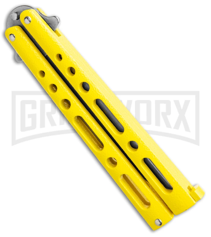 Benchmark Yellow Epoxy Steel Butterfly Knife - Stonewash Plain 5 Benchmark Yellow Epoxy Steel Butterfly Knife - Stonewash Plain - Image 3