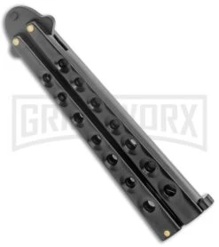 Scoundrel Black Balisong Butterfly Knife Kriss - Black Plain 8 Scoundrel Black Balisong Butterfly Knife Kriss - Black Plain -Grindworx Black Butterfly Balisong Kriss Blade Black GX 3066 jr side large