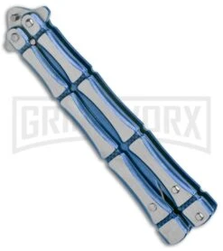 Blue Bone Balisong Drop Point Butterfly Knife - 2 Tone Plain -Grindworx Blue Bone Balisong DP Butterfly TT Plain GX 37371 jr spine large