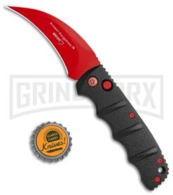 Boker Kalashnikov Black Widow Automatic Knife - Hawkbill Red Plain -Grindworx Boker Black Widow Hawkbill Kalashnikov Auto Black Red 01KALS70NSOI BHQ 103274 jr bottlecap large 1