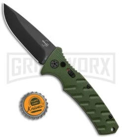 Boker Plus Strike OD Green Automatic Knife - Drop Point Black Plain -Grindworx Boker Plus Strike DP Auto OD Green Black BHQ 97033 jr bottlecap large