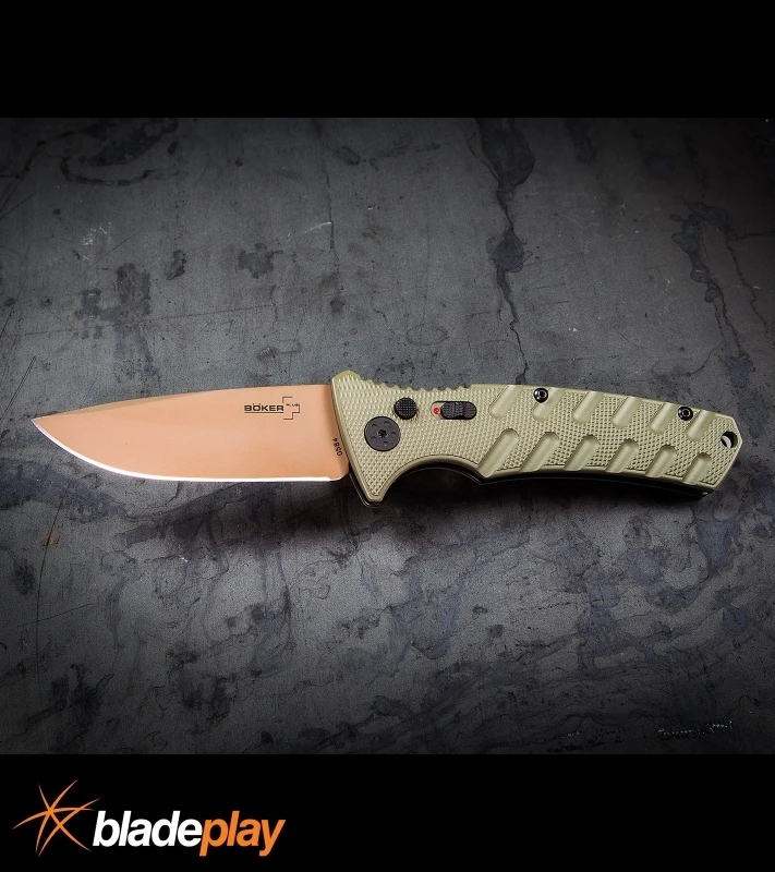 Boker Plus Strike Desert Warrior OD Green Automatic Knife - D2 Drop Point Copper 7 Boker Plus Strike Desert Warrior OD Green Automatic Knife - D2 Drop Point Copper - Image 5