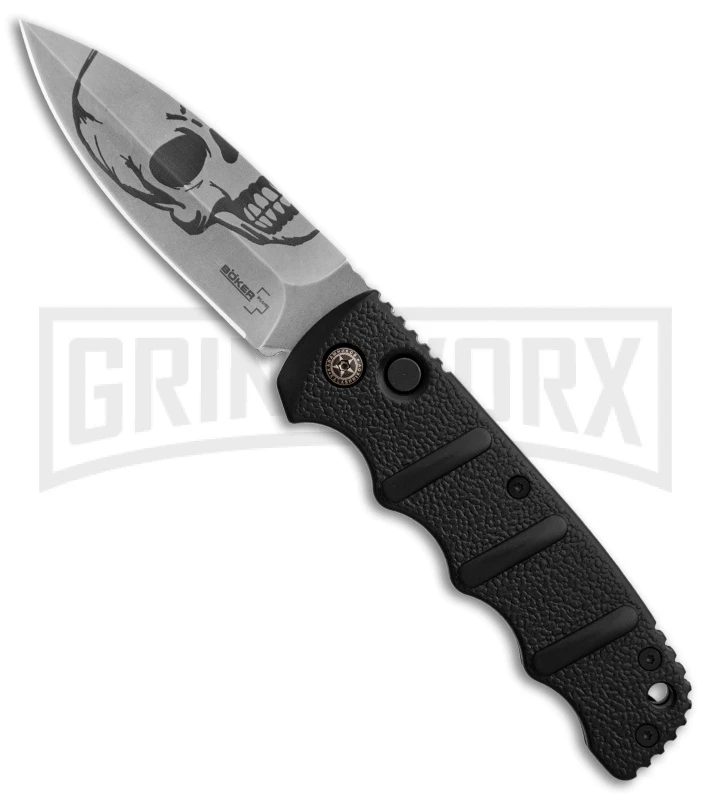 Boker Kalashnikov Skull Black Automatic Knife - D2 Dagger Stonewash Plain 3 Boker Kalashnikov Skull Black Automatic Knife - D2 Dagger Stonewash Plain