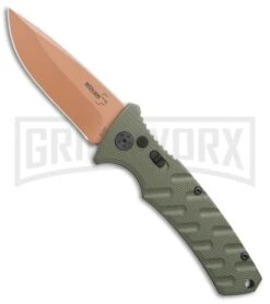 Boker Plus Strike Desert Warrior OD Green Automatic Knife - D2 Drop Point Copper