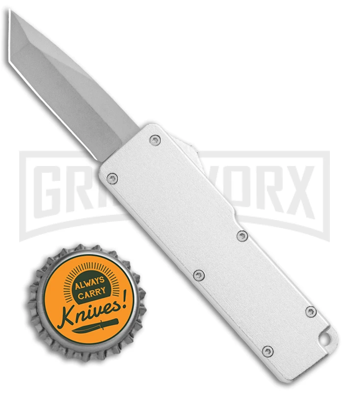 Chud Silver OTF Automatic Knife - Satin Tanto Plain 6 Chud Silver OTF Automatic Knife - Satin Tanto Plain - Image 4