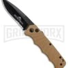 Delta Force Automatic Knife Tan Aluminum - Black Serrated 1 Delta Force Automatic Knife Tan Aluminum - Black Serrated -Grindworx Delta Force Auto Tan Aluminum Black Serr GX 34164 jr large