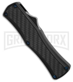 Edgeworks Carbon Fiber OTF Auto Knife Dagger - Blue Damascus Finish) -Grindworx Edgeworks Carbon Fiber OTF Auto Knife Dagger 3in Blue Damascus GX 42360 td spine large