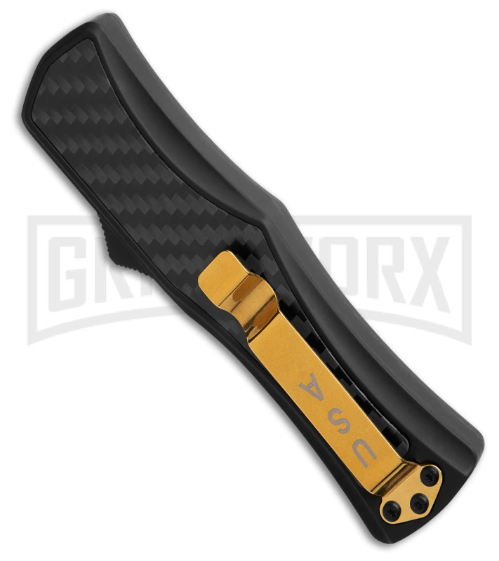 Edgeworks Carbon Fiber OTF Auto Knife Dagger - Gold Damascus Finish) 5 Edgeworks Carbon Fiber OTF Auto Knife Dagger - Gold Damascus Finish) - Image 3