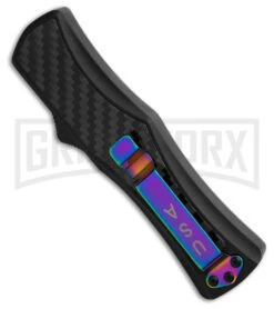 Edgeworks Carbon Fiber OTF Auto Knife Dagger - Rainbow Damascus Finish) 7 Edgeworks Carbon Fiber OTF Auto Knife Dagger - Rainbow Damascus Finish) -Grindworx Edgeworks Carbon Fiber OTF Auto Knife Dagger 3in Rainbow Damascus GX 42359 td side large