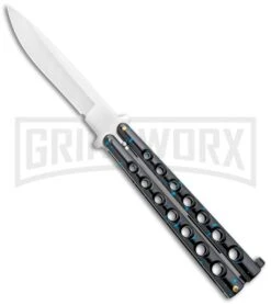 Flick Blue Balisong Butterfly Knife Black/Blue - Drop Point Satin Plain