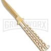 Flick Blue Balisong Butterfly Knife Gold - Drop Point Gold Plain 2 Flick Blue Balisong Butterfly Knife Gold - Drop Point Gold Plain -Grindworx Flick Gold Balisong Butterfly Knife Satin Gold BUTT 2036GD GX 36719 jr large