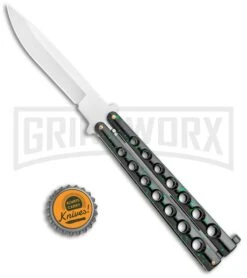 Flick Black/Green Balisong Butterfly Knife - Satin Plain -Grindworx Flick Green Balisong Butterfly Knife Satin GX 2607 jr bottlecap large