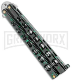 Flick Black/Green Balisong Butterfly Knife - Satin Plain -Grindworx Flick Green Balisong Butterfly Knife Satin GX 2607 jr side large