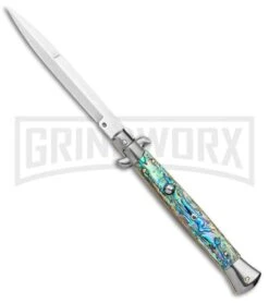 Frank B 11" Italian Stiletto Bayo Abalone Auto Knife - 5" Satin Plain