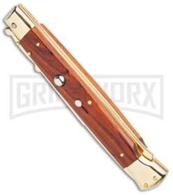 Frank B. 11" Cocobolo Italian Stiletto Swinguard Gold Plated - Bayonet Gold 7 Frank B. 11" Cocobolo Italian Stiletto Swinguard Gold Plated - Bayonet Gold -Grindworx Frank B 11in Italian Swinguard Bayo Cocobolo Gold BHQ 51921 jr spine large