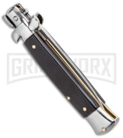 Frank B. 7.5" Italian Stiletto Dark Horn Automatic Knife - Polish 8 Frank B. 7.5" Italian Stiletto Dark Horn Automatic Knife - Polish -Grindworx Frank B 7.5in Italian Stietto Dark Horn Auto Polish GX 33831 jr side large