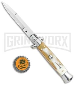 Frank B. Italian Stiletto 7.5" Honey Horn Automatic Knife - Polish Bayonet 9 Frank B. Italian Stiletto 7.5" Honey Horn Automatic Knife - Polish Bayonet -Grindworx Frank B 7.5in Italian Stiletto Honey Horn Auto Polish Bayo GX 36623 jr bottlecap large