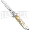 Frank B. Italian Stiletto 7.5" Honey Horn Automatic Knife - Polish Bayonet 2 Frank B. Italian Stiletto 7.5" Honey Horn Automatic Knife - Polish Bayonet -Grindworx Frank B 7.5in Italian Stiletto Honey Horn Auto Polish Bayo GX 36623 jr large
