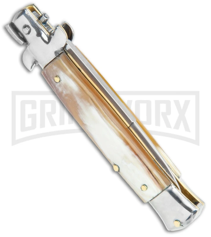 Frank B. Italian Stiletto 7.5" Honey Horn Automatic Knife - Polish Bayonet 5 Frank B. Italian Stiletto 7.5" Honey Horn Automatic Knife - Polish Bayonet - Image 3