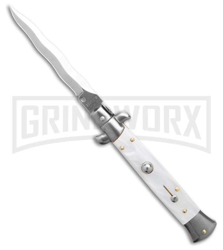 Frank B. 9" Italian Stiletto White Pearlex Automatic Knife - Kriss 3 Frank B. 9" Italian Stiletto White Pearlex Automatic Knife - Kriss