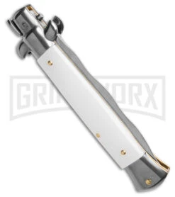 Frank B. 9" Italian Stiletto White Pearlex Automatic Knife - Kriss 7 Frank B. 9" Italian Stiletto White Pearlex Automatic Knife - Kriss -Grindworx Frank B 9in Italian Stiletto AK Knife White Pealex 4in Ssatin Kriss BHQ 186377 td side large
