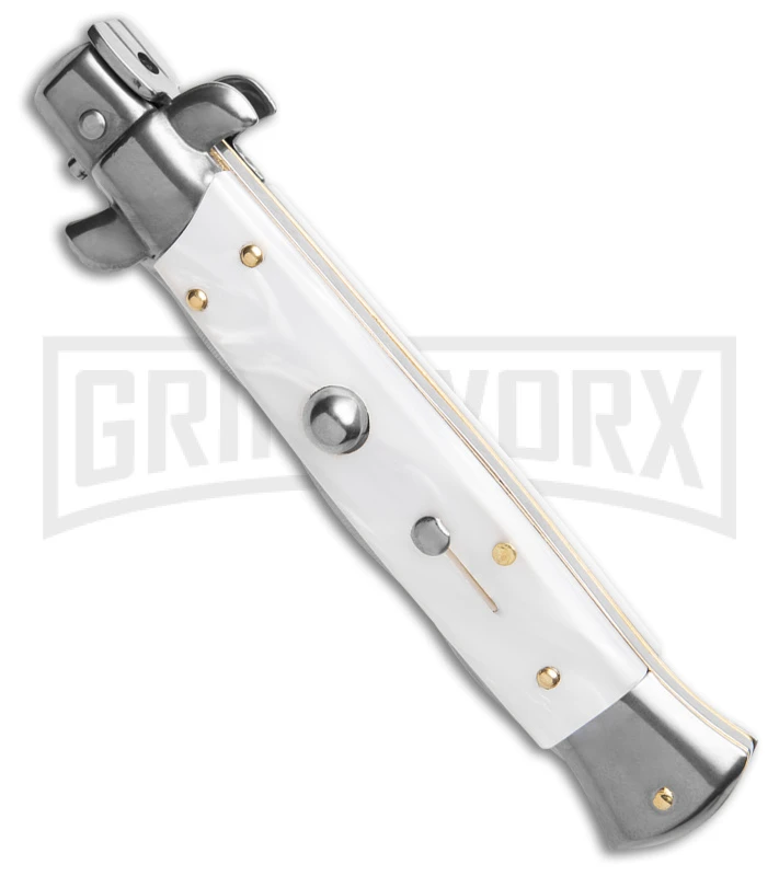 Frank B. 9" Italian Stiletto White Pearlex Automatic Knife - Kriss 4 Frank B. 9" Italian Stiletto White Pearlex Automatic Knife - Kriss - Image 2