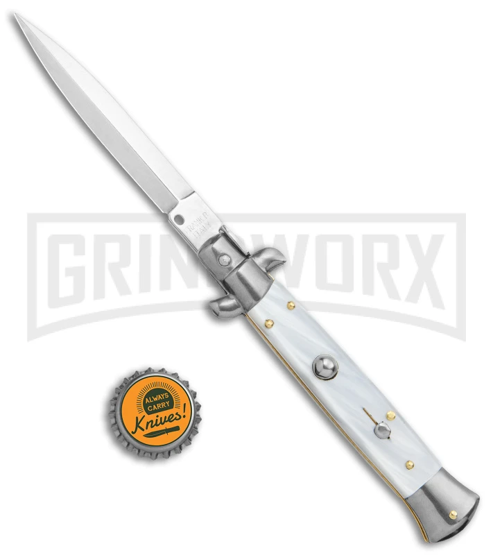 Frank B. 9" Italian Stiletto White Pearlex Automatic Knife - Dagger 6 Frank B. 9" Italian Stiletto White Pearlex Automatic Knife - Dagger - Image 4