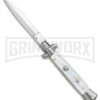 Frank B. 9" Italian Stiletto White Pearlex Automatic Knife - Dagger 2 Frank B. 9" Italian Stiletto White Pearlex Automatic Knife - Dagger -Grindworx Frank B 9in Italian Stiletto Auto White Pearlex Satin Dagger BHQ 138986 jr large