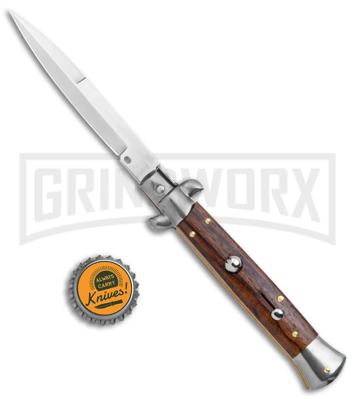Frank B. 9" Italian Stiletto Palisander Wood Automatic Knife - Polish Bayonet 6 Frank B. 9" Italian Stiletto Palisander Wood Automatic Knife - Polish Bayonet - Image 4