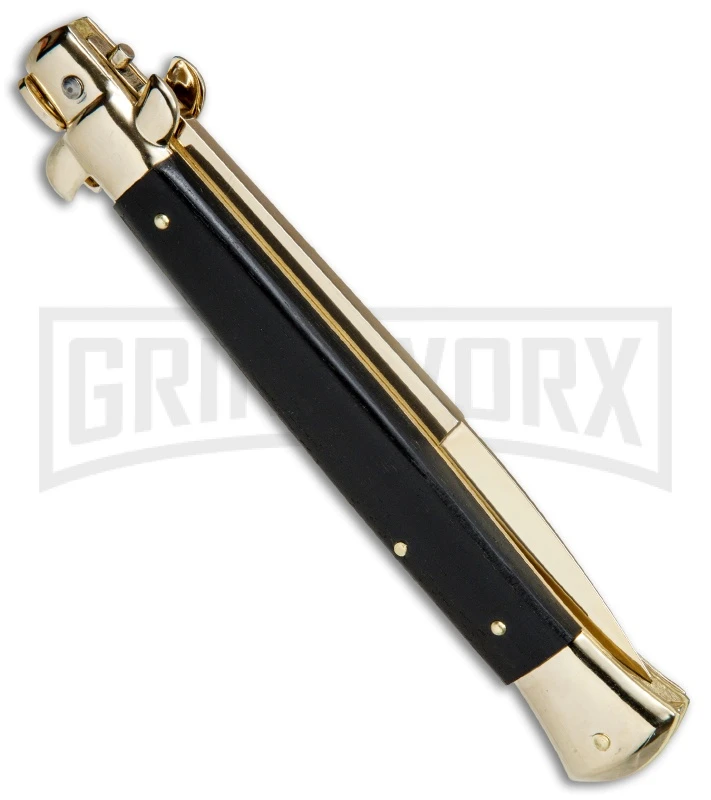 Frank B 11" Italian Stiletto Ebony Automatic Knife Gold - Gold Bayo 5 Frank B 11" Italian Stiletto Ebony Automatic Knife Gold - Gold Bayo - Image 3
