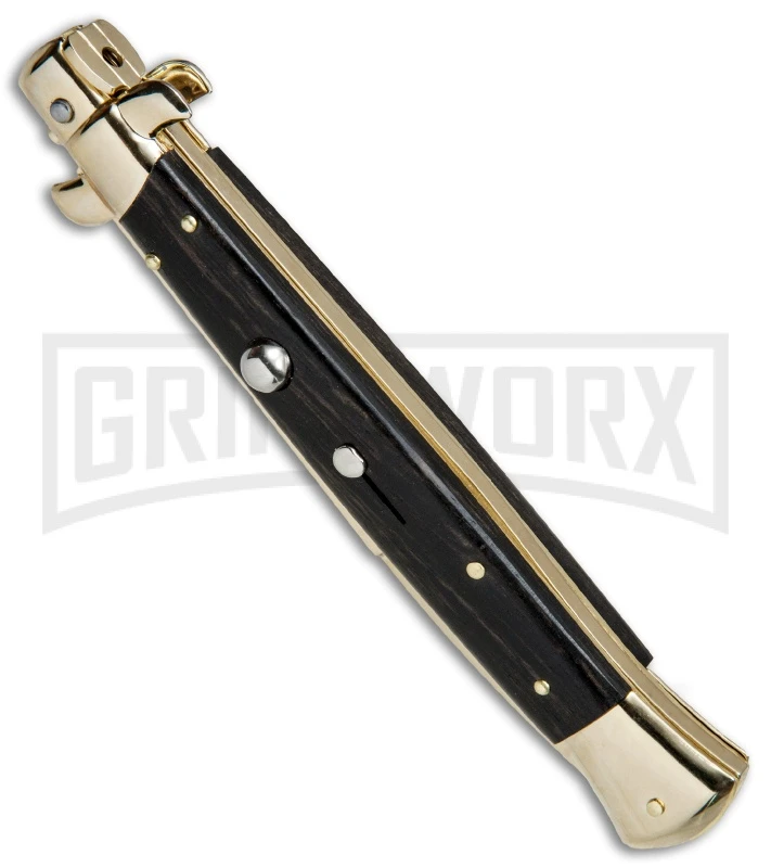 Frank B 11" Italian Stiletto Ebony Automatic Knife Gold - Gold Bayo 4 Frank B 11" Italian Stiletto Ebony Automatic Knife Gold - Gold Bayo - Image 2