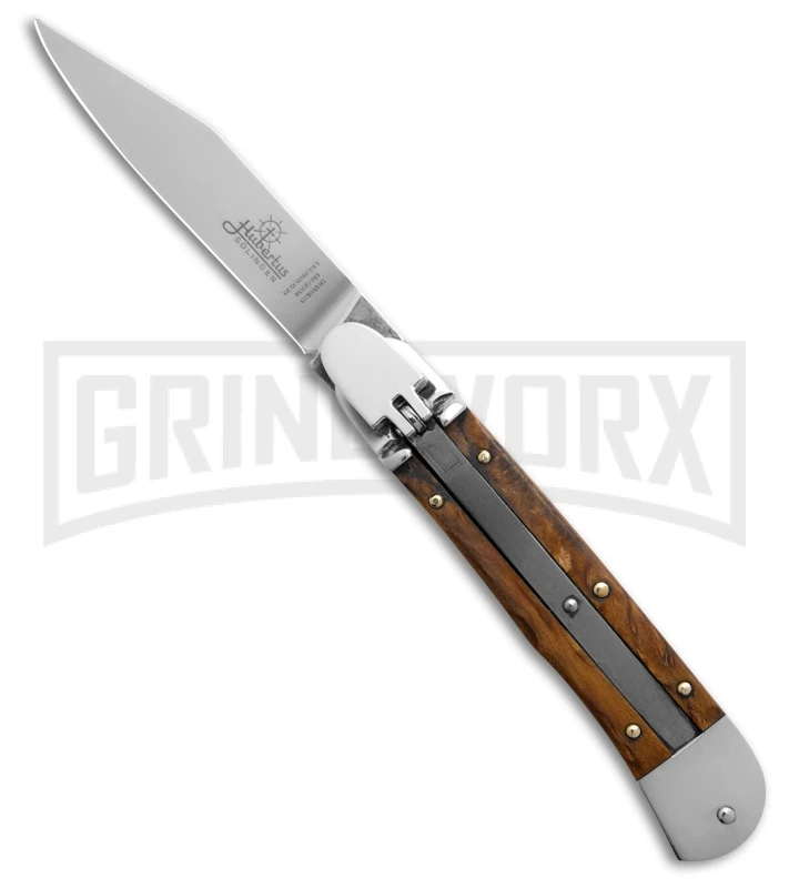 Hubertus 7" Medium Lever Lock Birchwood Automatic Knife - Satin Plain 3 Hubertus 7" Medium Lever Lock Birchwood Automatic Knife - Satin Plain