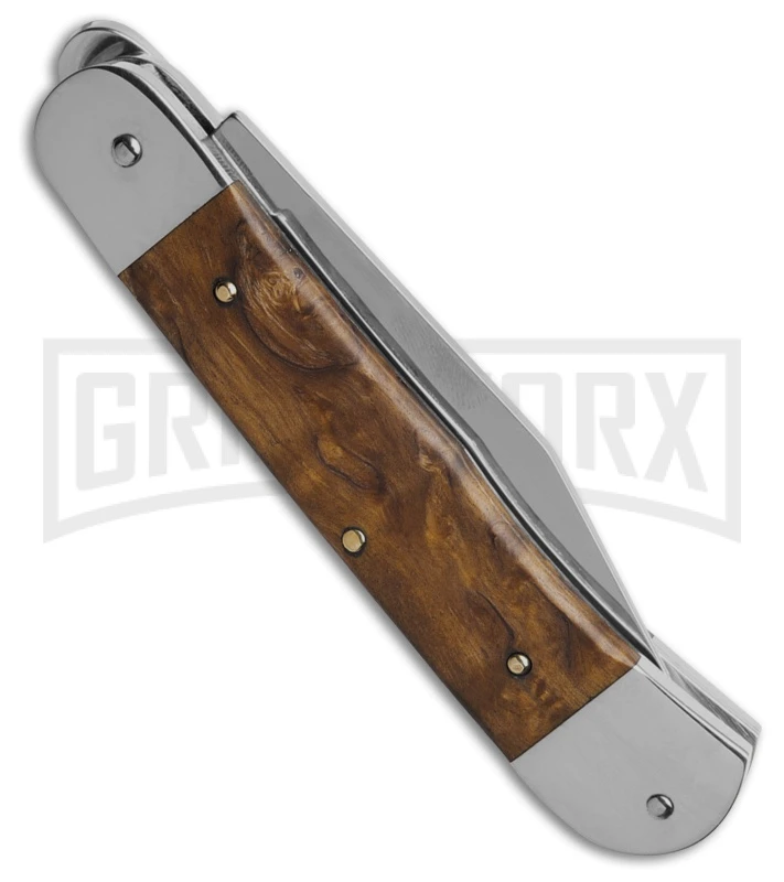 Hubertus 7" Medium Lever Lock Birchwood Automatic Knife - Satin Plain 5 Hubertus 7" Medium Lever Lock Birchwood Automatic Knife - Satin Plain - Image 3