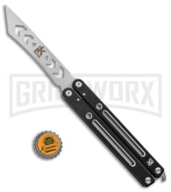 Instaknives Black Aluminum Balisong Tanto Trainer/Live Blade - Satin Dull/Plain -Grindworx Instaknives Black Balisong Tanto Trainer Blade GX 37598 jr bottlecap large