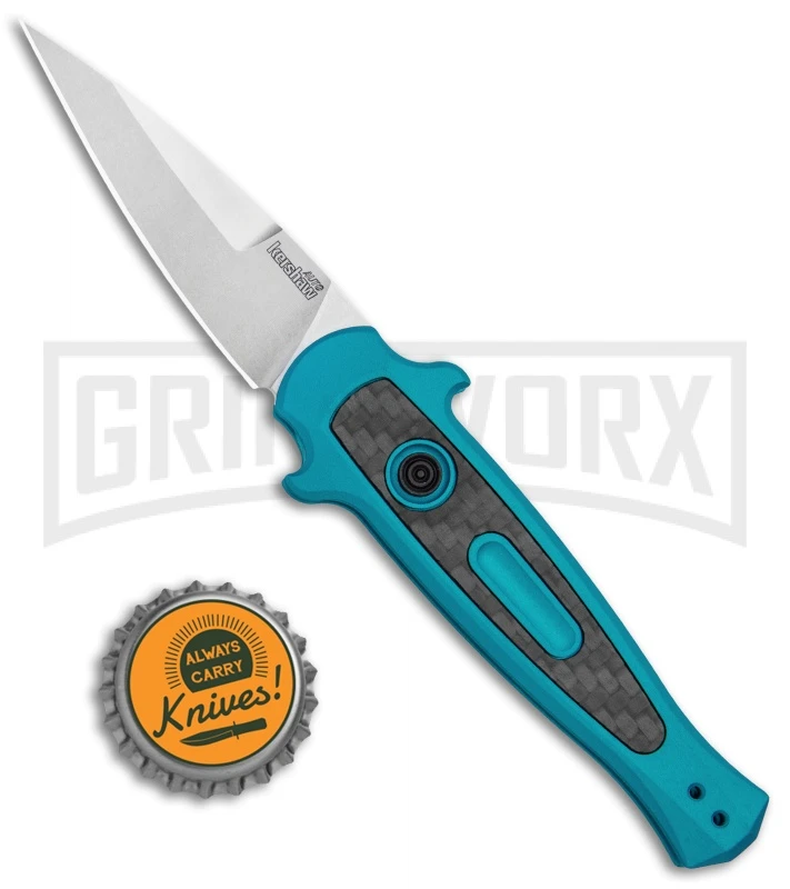 Kershaw Launch 12 Teal Aluminum Mini Stiletto Automatic Knife - Stonewash Plain 6 Kershaw Launch 12 Teal Aluminum Mini Stiletto Automatic Knife - Stonewash Plain - Image 4