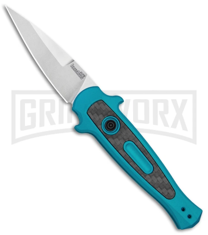 Kershaw Launch 12 Teal Aluminum Mini Stiletto Automatic Knife - Stonewash Plain 3 Kershaw Launch 12 Teal Aluminum Mini Stiletto Automatic Knife - Stonewash Plain