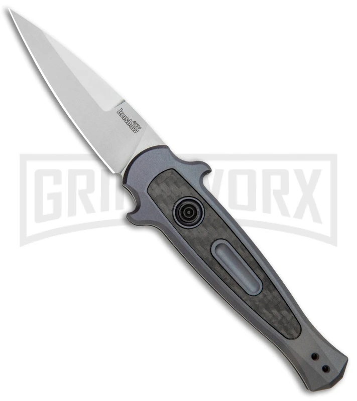 Kershaw Launch 12 Gray Aluminum Mini Stiletto Automatic Knife - Stonewash Plain 3 Kershaw Launch 12 Gray Aluminum Mini Stiletto Automatic Knife - Stonewash Plain
