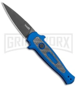 Kershaw Launch 12 Blue Aluminum/CF Mini Stiletto Automatic Knife - Black Plain