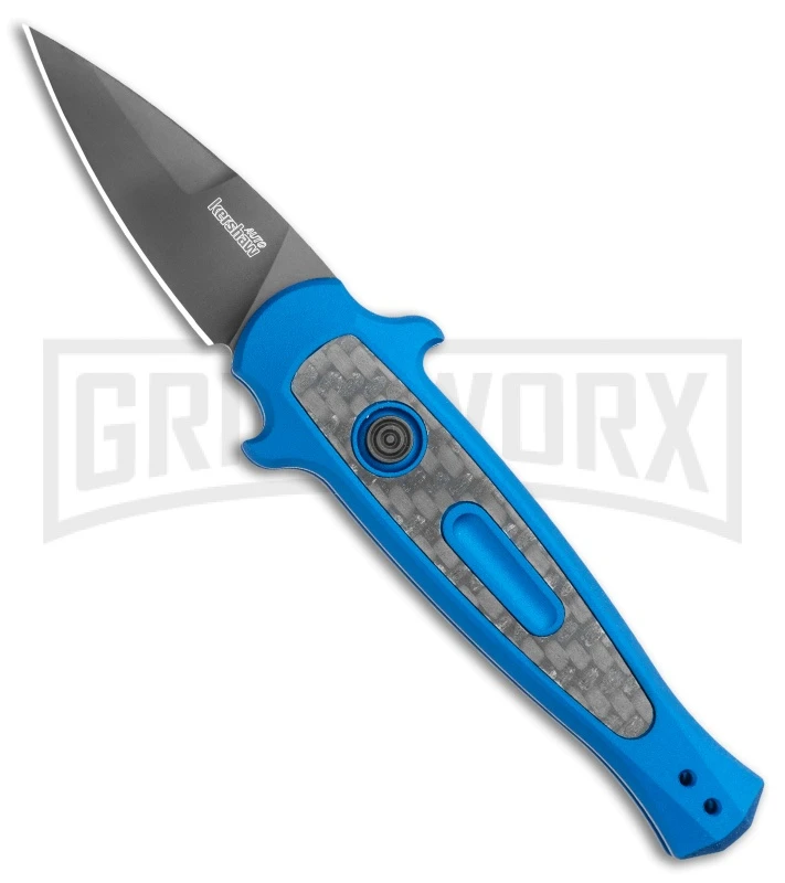 Kershaw Launch 12 CA Legal Blue Mini Stiletto Automatic Knife - Black Plain 3 Kershaw Launch 12 CA Legal Blue Mini Stiletto Automatic Knife - Black Plain