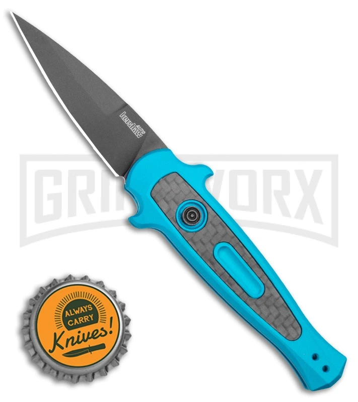 Kershaw Launch 12 Teal Aluminum Mini Stiletto Automatic Knife - Black Plain 6 Kershaw Launch 12 Teal Aluminum Mini Stiletto Automatic Knife - Black Plain - Image 4
