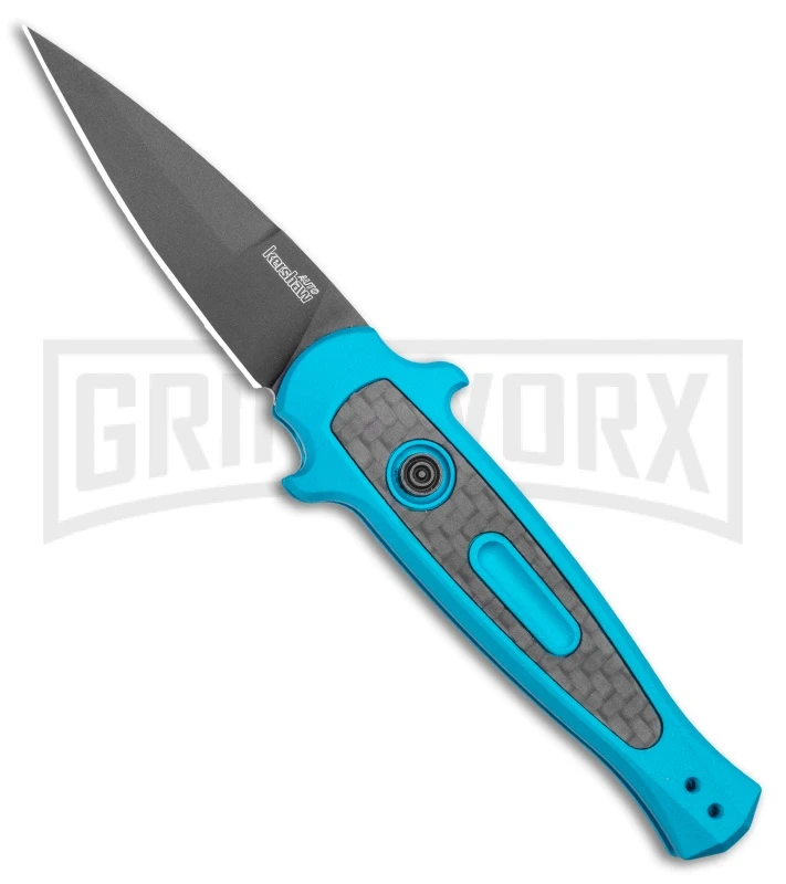Kershaw Launch 12 Teal Aluminum Mini Stiletto Automatic Knife - Black Plain 3 Kershaw Launch 12 Teal Aluminum Mini Stiletto Automatic Knife - Black Plain