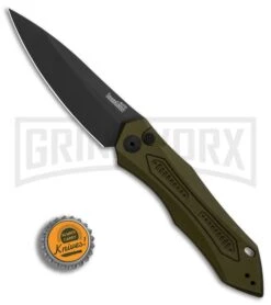 Kershaw Launch 6 OD Green Automatic Knife - Black Plain -Grindworx Kershaw Launch 6 Olive Black BHQ 89519 er bottlecap large