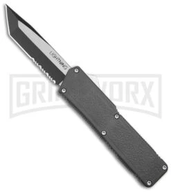 Lightning Gray D/A OTF Automatic Knife - Tanto Two Tone Serrated