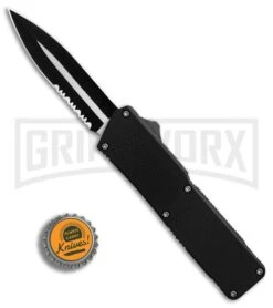 Lightning Black D/A OTF Automatic Knife - Dagger Two-Tone Serr -Grindworx Lightning Black DA Dagger Two Tone Serr BP 30335 er bottlecap large