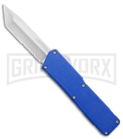 Lightning Blue D/A OTF Automatic Knife - Tanto Satin Serr