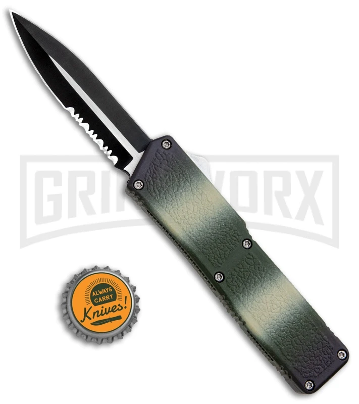 Lightning Camo D/A OTF Automatic Knife - Dagger Two-Tone Serrated 6 Lightning Camo D/A OTF Automatic Knife - Dagger Two-Tone Serrated - Image 4
