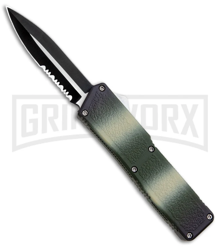 Lightning Camo D/A OTF Automatic Knife - Dagger Two-Tone Serrated 3 Lightning Camo D/A OTF Automatic Knife - Dagger Two-Tone Serrated