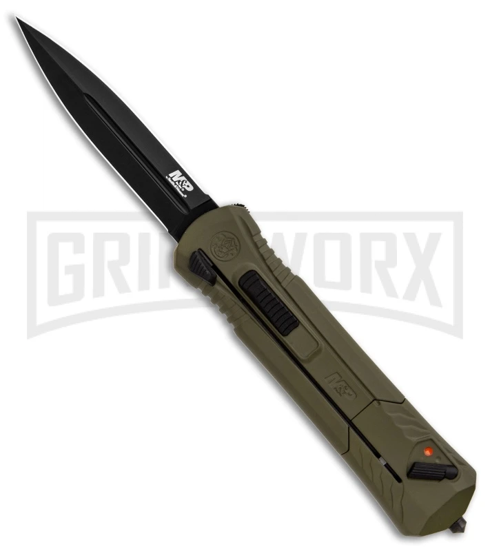 M&P Spring Assisted OD Green OTF Spear Point Knife - Black Plain 3 M&P Spring Assisted OD Green OTF Spear Point Knife - Black Plain