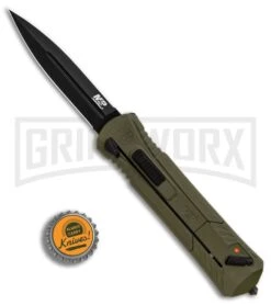 M&P Spring Assisted OD Green OTF Spear Point Knife - Black Plain 10 M&P Spring Assisted OD Green OTF Spear Point Knife - Black Plain -Grindworx MP OTF Spear Point OD Green Black BHQ 89672 er bottlecap 2 large